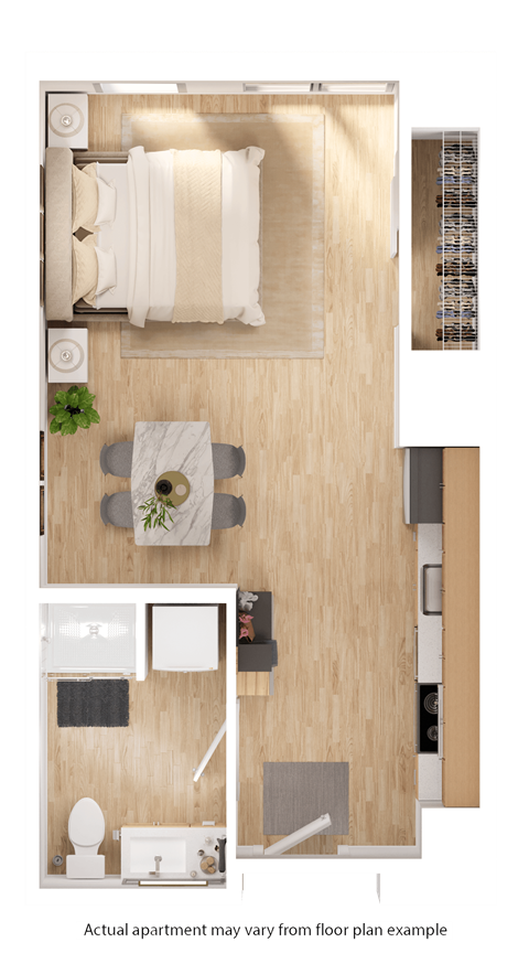 Floor plan for studio, 1 bath, 444 sqft